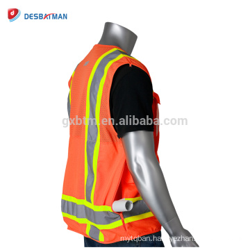 Customized Design Hi Vis Lime Vest Orange Construction Safety Workwear Zipper Garments With Reflective Strips And Multi Pockets